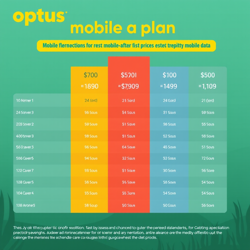 Optus mobile plan pricing structure showing different tiers with data allowances and monthly costs in a clean infographic format