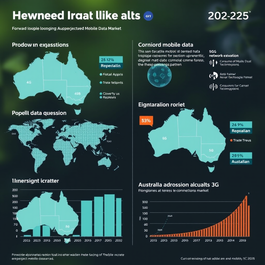 Forward-looking infographic displaying projected mobile data usage trends for 2025-2026, featuring 5G network expansion maps, consumer usage patterns, and technology adoption curves across Australian telecommunications market