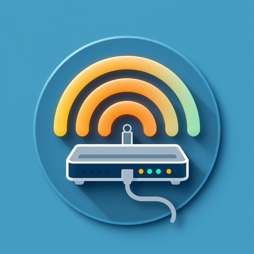 Internet connectivity icon showing wifi signal bars with ethernet cable and router, representing broadband and NBN internet services