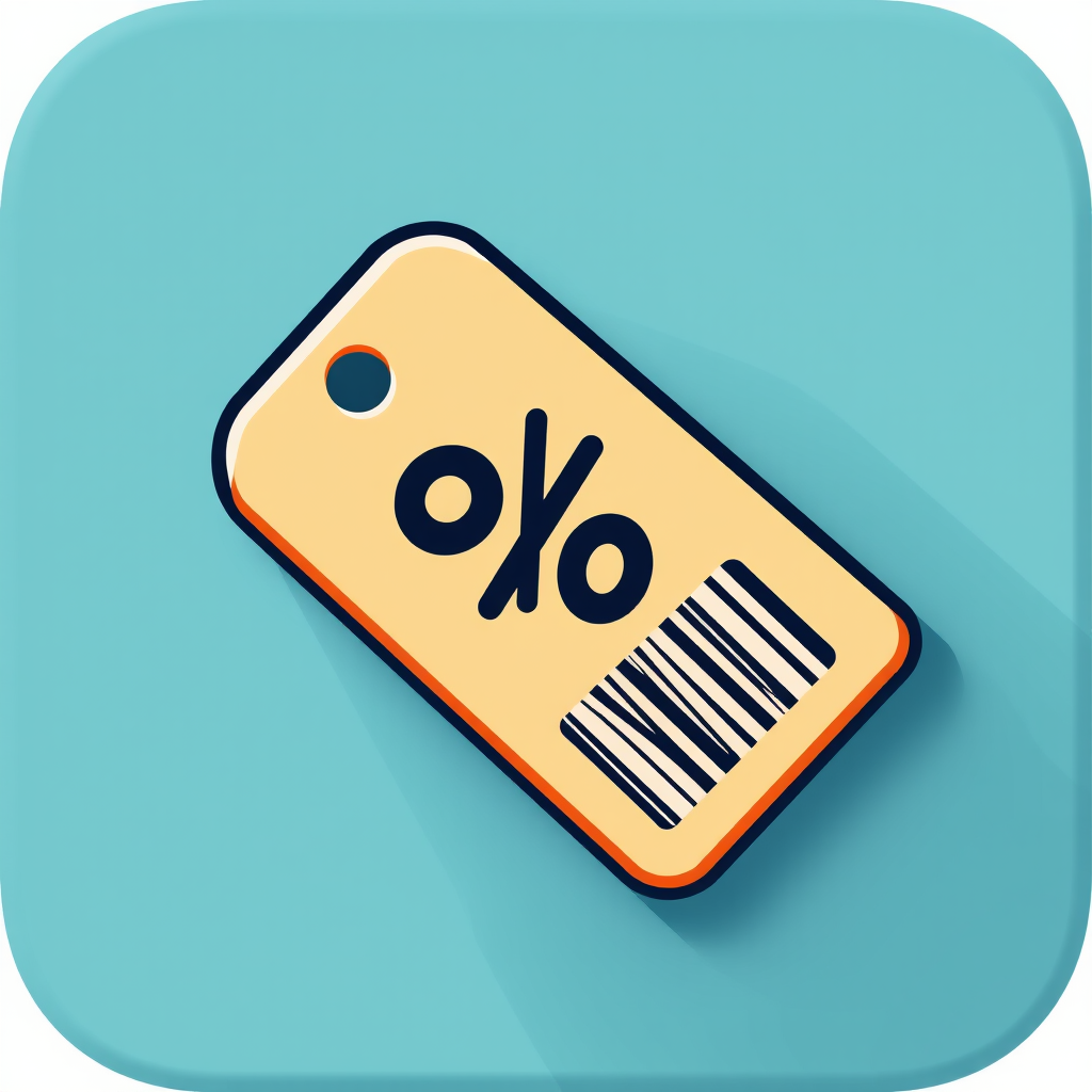 Promotional code icon showing discount tag with percentage symbol and barcode, representing verified promo codes and special offers